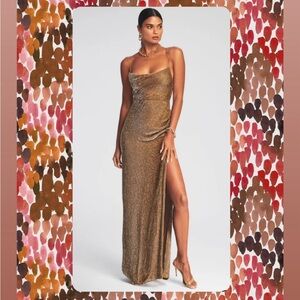 Retrofete bronze sequined Maxi Dress w/side slit M NWT